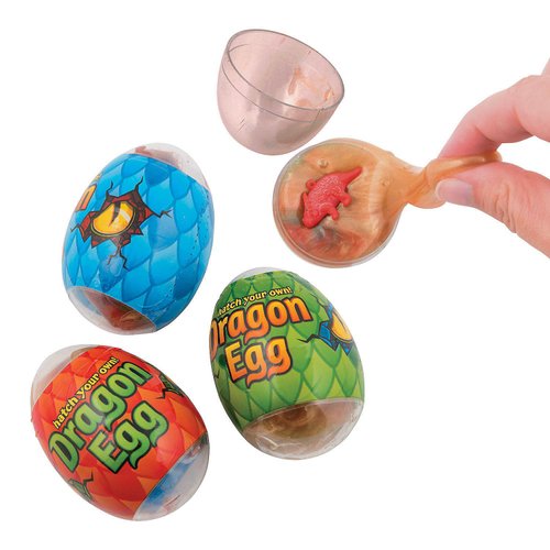Fun Express Dinosaur in Slime Filled Plastic Eggs - Active Play Toys and Easter Egg Basket Ideas - Birthday Party Favors for Boys - Toddler Boys Egg Hunt Games - Set of 12