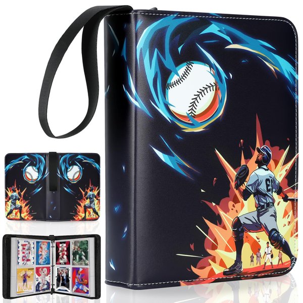 Baseball Card Binder, Trading Card Binder with 50 Removable Sleeves Fits 400 Cards, Baseball Card Holder for Cards Display and Organizer, Card Collection Binder Album Book Case