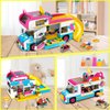 HOGOKIDS 3-in-1 Girls Camper Van Building Set - 494PCS Summer Beach Camping Building Blocks Sets | Food Truck Building Toys with Slide and Stickers | Gifts for Girls Boys Age 6 7 8 9 10 11 12+