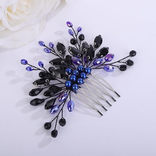 Teyglen Bridal Crystal Hair Comb Black Rhinestone Pearl Wedding Hair Comb Hair Accessories for Bride Wedding Headpiece Boho Crystal Hair Piece for Women Girls (Black 2)