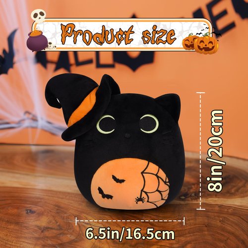 Desdfcer Halloween Cat Plush, Halloween Black Cat Plush Pillow,Halloween Stuffed Animal Cat Plushies, Halloween Plush Cat Doll Toys for Kids, Gift for Halloween Birthday