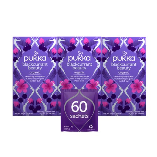 Pukka Organic Tea Bags, Blackcurrant Beauty Herbal Tea with Rosehip, Perfect for Inner Glow, 20 C...