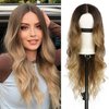 DRSSTIC Long Wavy Wig for Women,Ombre Blonde Wavy Lace Hairline Wig,26 Inch Middle Part Curly Wigs,Synthetic Heat Resistant Wig for Daily Party