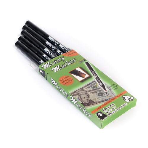 HVM Money Marker (5 Counterfeit Pens) - Counterfeit Bill Detector Pen with Upgraded Chisel Tip - Detect Fake Counterfit Bills, Universal False Currency Pen Detector Pack