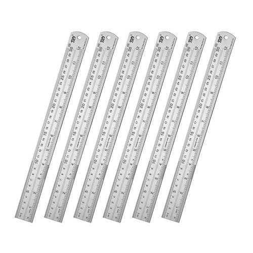 ZZTX Classic Ruler 12 Inch Stainless Steel Ruler High Quality Straight Edge Metal Rulers for Measuring Tool 6 Pack Set