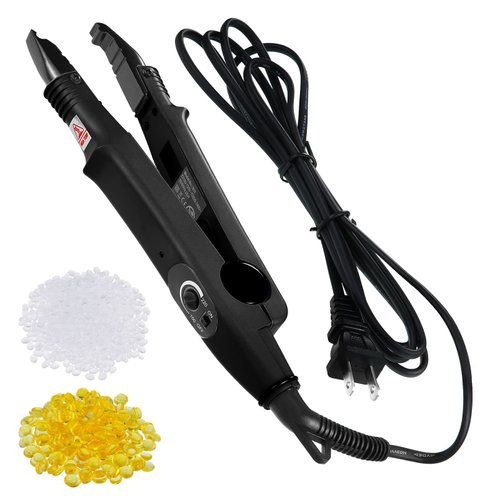Zhehao Fusion Hair Extensions Tool US Plug Professional Hair Extensions Tools Fusion Heat Iron Connector Wand U Tip Hair Extensions with 2 Bags Keratin Glue Granule Beads for Hair Extensions (Black)