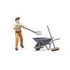 Bruder Toys - Bworld Municipal Worker in Dungarees and Cap Action Figure with Grasping Hands and Moveable Limbs and Head - Figure Includes Broom, Shovel, and Wheelbarrow - Ages 4+