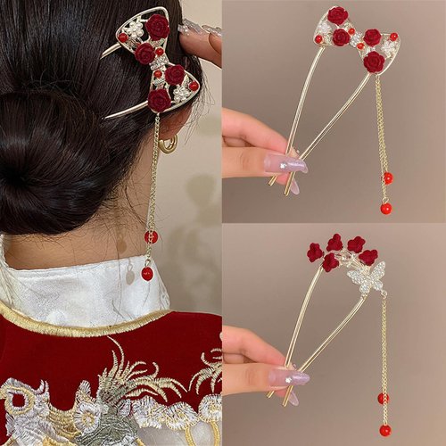 2 Pcs Metal Flower Hairpin Hair Chopsticks Hair Stick Handmade Chinese Classic Hair Pins for Women Girls 057-#04