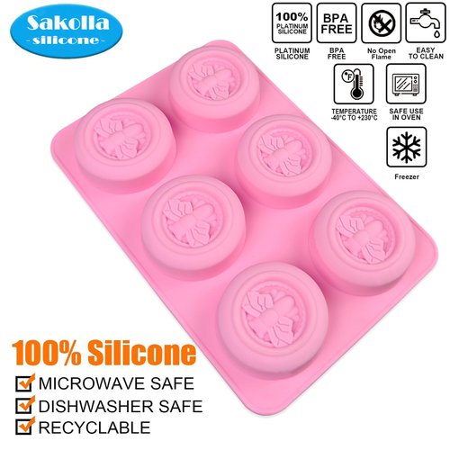 Bee Silicone Molds - Round Honeybee Silicone Molds for Homemade Soaps, Lotion Bar, Jello, Bath Bomb, Beeswax, Resin, Chocolate and Dessert (Pink)