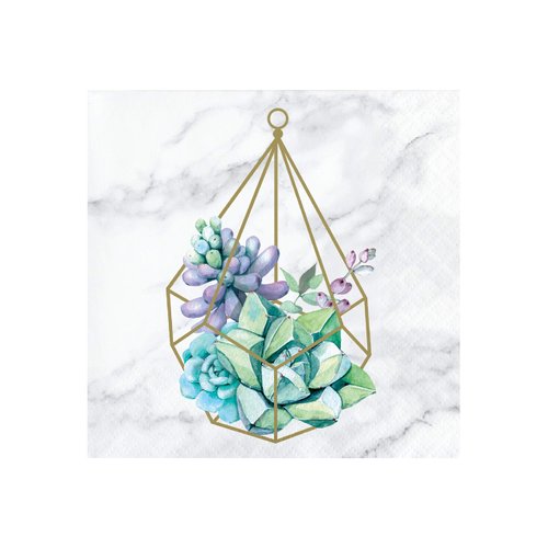 Creative Converting Geometric Succulents Beverage Napkins, 5", Gray, White and Gold