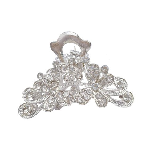 Numblartd Vintage Silver Chic Alloy Fancy Hair Claw Jaw Clips Pins with White Rhinestone - Fashion Retro Hair Catch Hair Updo Grip Hair Accessories for Women