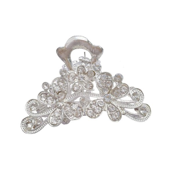Numblartd Vintage Silver Chic Alloy Fancy Hair Claw Jaw Clips Pins with White Rhinestone - Fashion Retro Hair Catch Hair Updo Grip Hair Accessories for Women