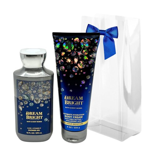 Bath & Body Works DREAM BRIGHT 2-piece Gift Set with a Blue Bow for Holidays & Gifts - Shower Gel 10oz & Body Cream 8 oz