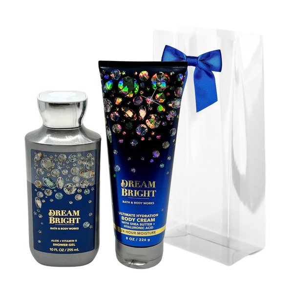 Bath & Body Works DREAM BRIGHT 2-piece Gift Set with a Blue Bow for Holidays & Gifts - Shower Gel 10oz & Body Cream 8 oz