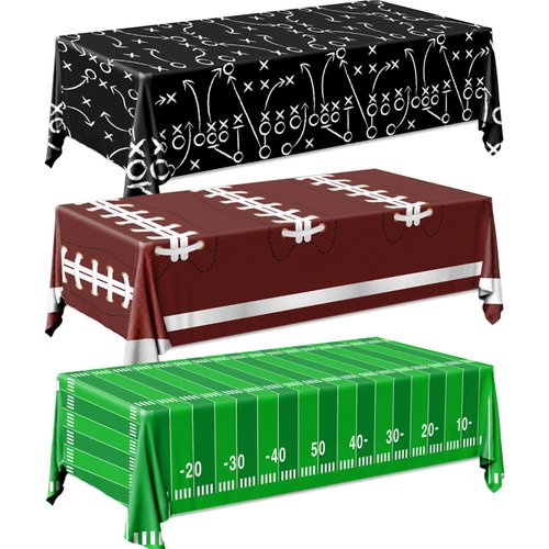 Pymurod Football Party Decorations Tablecloth Disposable Plastic Touchdown Table Cover Game Day Tailgate Decorations Football Themed Birthday Party Favors Supplies 54 X 108Inch, 3 Pack