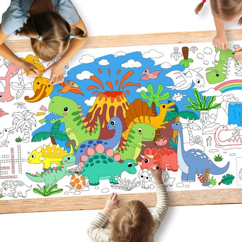 Gatherfun Dinosaur Party Giant Coloring Poster - 31.5X 72 Inches - Versatile Classroom Wall Décor & Birthday Activity - Dinosaur Poster or Table Cover for School Parties and Special Events