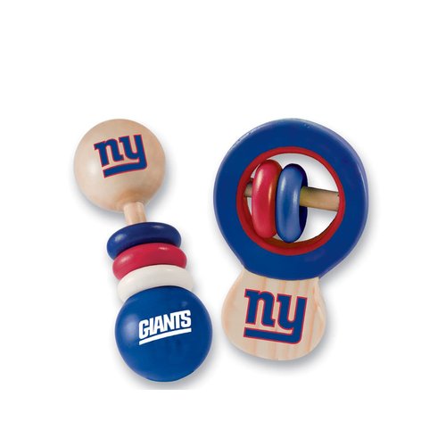 MasterPieces NFL New York Giants Natural Wood, Non-Toxic, BPA, Phthalates, & Formaldehyde Free, Baby Rattle Set, 2 Pieces