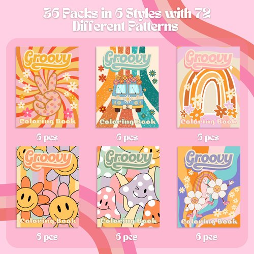 36pcs Coloring Book Groovy Party Favors - Bulk Mini Coloring Books for Kids - Boho Hippie Two Groovy Birthday Party Favors