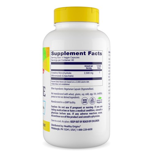 Healthy Origins Micronized Creatine 625 mg (Creavitalis), Creatine Supplement for Muscle Support, Non-GMO, Vegan, 240 Veggie Caps