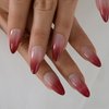 24PCS Fake Nails Ombre Dark Red Medium Long Reusable French False Nails Almond Stiletto Press On Nails Art Tips Manicure