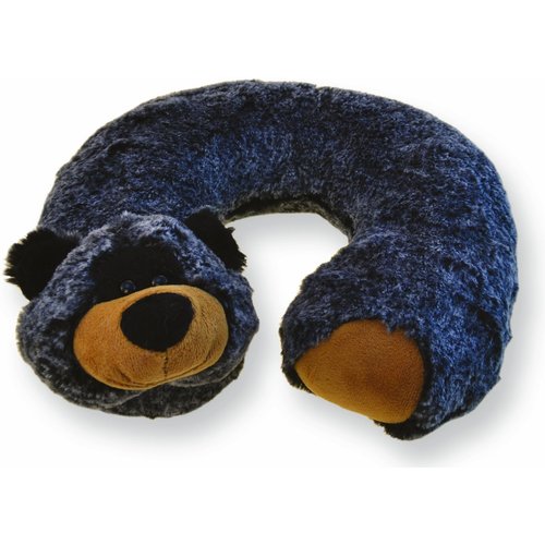 DolliBu Black Bear Plush Neck Pillow - Soft Travel Neck Pillow Animal for Neck & Head Support, Cute Wild Life Stuffed Pillow Accessory for Naps, Novelty Stuffed Animal Headrest for Kids & Adults