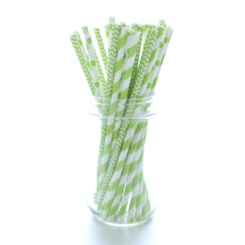 Food With Fashion St. Patrick’s Day Straws - Paper Straws for Drinking, Green Striped, Polka Dot & Zig Zag Straws for a St. Paddy's Day Party, 25 Pack