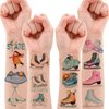 8 Sheets (96PCS) Ice Skating Skate Temporary Tattoos Theme Snow Winter Birthday Party Decorations Favors Supplies Decor Stickers for Kids Boys Girls Gifts School Prizes Rewards
