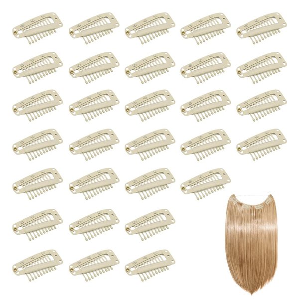 Dreamlover Wig Clips, Hair Extension Clips, Wig Clips to Secure Wig, 10 Teeth, Beige, 30 Pieces