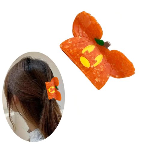 Pumpkin Hair Claw Clips, Halloween Cellulose Acetate Hair Clips, Strong Hold Nonslip, Funny Hair Accessories for Women Girls, Halloween Hair Jaw Clips (Orange-Pumpkin)