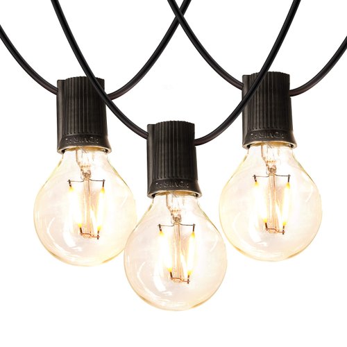 Brightech Ambience Pro LED String Lights - 26 Ft Patio Lights Outdoor Waterproof - Globe Porch String Lights for Outside, Christmas, Backyard - 12 Bulbs, 1W Vintage Edison, Warm White Black