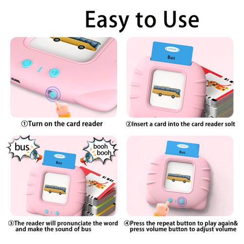 Kidzdo Educational Learning Toys for Toddlers, 540 Sight Words Talking Flash Cards with Music, Montessori Pocket Speech Therapy Toys, Teaching/Birthday Gifts for Ages 2 3 4 5 Years Old Girls (Pink)