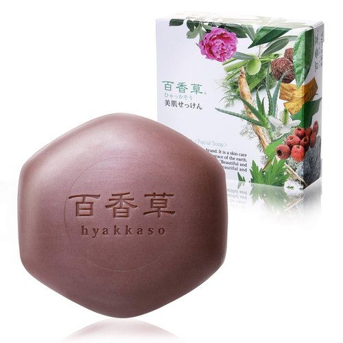 百香草 Natural Organic Acne Face Wash Soap Bar Body Wash No Chemicals Lathers well Herbs & Minerals Japanese Skin Care for Men Women Teens Hyakkaso | 80g 2.8Oz