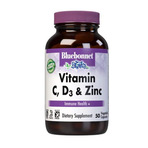 Bluebonnet Nutrition Vitamin C, D3 & Zinc, for Immune Health and Respiratory Function*, Soy-Free, Gluten-Free, Non-GMO, Kosher Certified, Dairy-Free, 50 Vegetable Capsules, 50 Servings