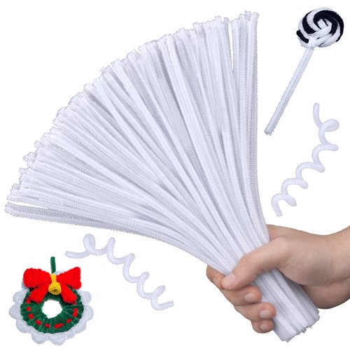 Hssugi Pipe Cleaners, 100PCS Christmas Pipe Cleaners Craft Supplies, White Pipe Cleaners Bulk Fuzzy Sticks for DIY Art and Craft Projects Home Decoration
