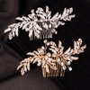 Teyglen Leaf Bride Wedding Hair Comb Silver Leave Headpiece Bridal Crystal Pearl Hair Piece for Bride Handmade Hair Side Comb for Women Girls(Silver)