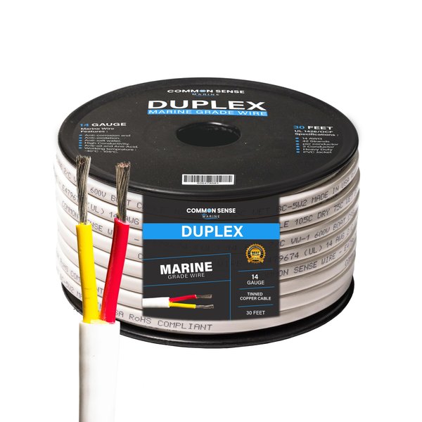 14 Gauge 2 Conductor Marine Wire - 30 ft Duplex Flat Marine Grade Wire Tinned Copper Oxygen-Free Insulated - 14/2 AWG UL 1426 Standard PVC Wire for Boat, Automotive, Speakers, Camper & Trailers