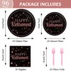 Wiooffen 96 Pcs Retirement Party Plates Napkins Tableware Set Rose Gold Happy Retirement Supplies Disposable Dinnerware Decoration Favors for Women, 24 Guests
