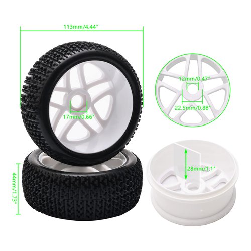 4PCS 1/8 RC Car Tires 17mm Hex Plastic Hub Wheel Rim Rubber Tires for RC 1:8 Off-Road Buggy