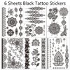 6 Sheets Henna Tattoos Black Henna Temporary Tattoo Stickers Sexy Lace Waterproof Removable Fake Tattoos Luxury Mandala Flower Design Body Decals for Women Birthday DIY Body Face Party Supplies Favors