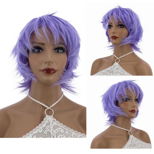 Aimole Short Straight Layered Synthetic Wigs Women Hair Daily Cosplay Party Costume Wig Heat Resistant Fiber (Light Purple)