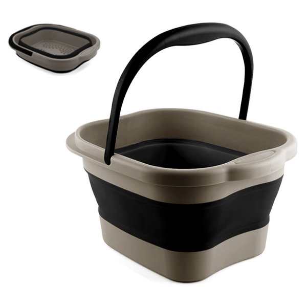 DoroSun Collapsible Foot Tub Feet Soaking Spa Bath with Handle for Men Adult, Plastic Inflatable Feet Soak Basin Foldable Foot Soaker Bucket Footbath with Massager Acupoint for Washing, Black