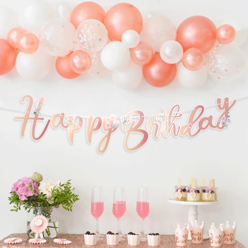 Boho Floral Happy Birthday Banner Rose Gold Birthday Banner Flower Banner Boho Floral Birthday Decorations Girl Women Spring Birthday Party Decorations Home Office Rose Gold Birthday Decorations