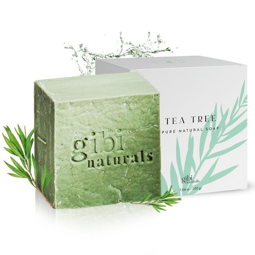 GIBI Tea Tree Soap Bar - 7.06 Oz Antifungal and Antibacterial Tea Tree Soap for Face & Body - Purifies and Soothes Acne-Prone Skin - Pure Natural Tea Tree Bar Soap for All Skin Types