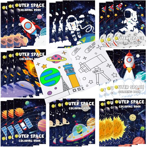 Faccito 24 Pieces Outer Space Coloring Book for Kids Astronaut Rocket Coloring Book Bulk Space Drawing Books Galaxy Activity Books for Solar System Birthday Planet Party Decor Goodie Bag Gift Stuffer