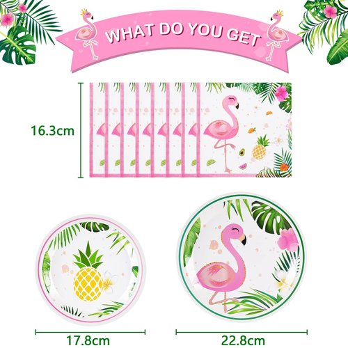 WERNNSAI Flamingo Party Supplies - Luau Disposable Summer Hawaiian Themed Tableware Set for Girl Kids Birthday Dinner Dessert Plates and Napkins Serves 16 Guests 48PCS