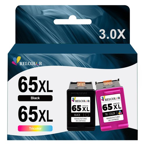 Relcolor Remanufactured Ink Cartridge Replacement for HP 65XL HP65 65 XL Black Color Combo for HP65XL for 5000 5055 5052 5014 5010 5070 3755 3700 3772 3752 2622 2640 2652 2655 2600 Printer, 2 Pack