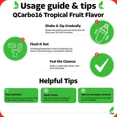 Herbal Clean QCarbo16 Same-Day Premium Detox Drink, Tropical Flavor, 16 Fl Oz