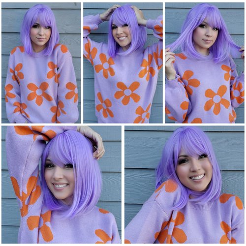 BEAUTIFA Purple Bob Wig with Bangs for Women 12 Inch Short Straight Lavender Wigs Synthetic Colored Wigs