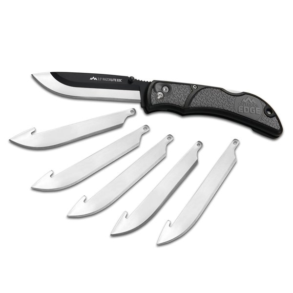 OUTDOOR EDGE 3.5" RazorLite EDC Knife. Pocket Knife with Replaceable Blades and Clip. The Perfect Hunting Knife for Skinning Deer. Gray with 6 Blades