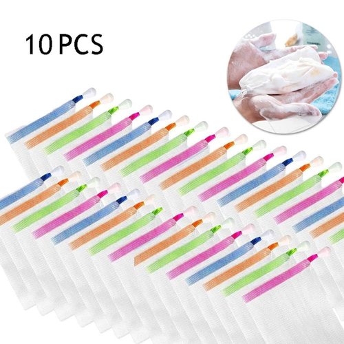 Galepromot 10Pcs Foaming Mesh Bags, Portable Soap Saver Bags Hangable Net Soap Pouches, Nylon Drawstring Bags Shower Foaming Mesh Face Cleansing Tool Soaps